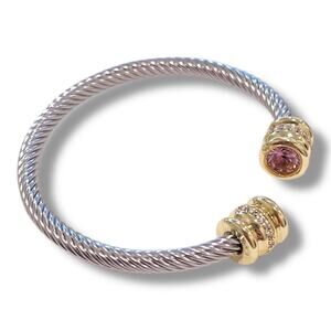 Cable Cuff Bracelet With Pink Crystal